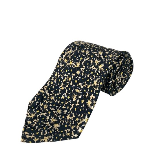 Brioni Silk Tie Made in Italy Black/Yellow Starburst Abstract Pattern Necktie - Picture 1 of 6